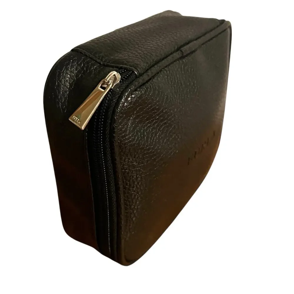 Furla Pebbled Leather Black Zip Bag Turkish Airlines First Class Travel Pouch